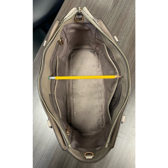 Tory Burch Women's 64188 Emerson Small Top Zip Saffiano Leather Tote French Gray - Picture 8 of 12